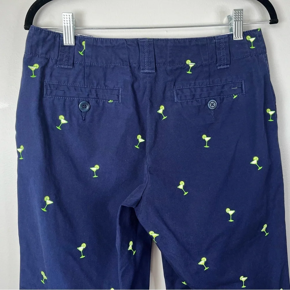 Lilly Pulitzer Womens 6 Blue Capris Embroidered Lime Margaritas Cotton Vacation